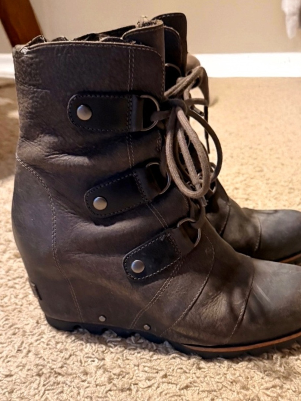 Sorel Brown Lace-Up Wedge Ankle Boots